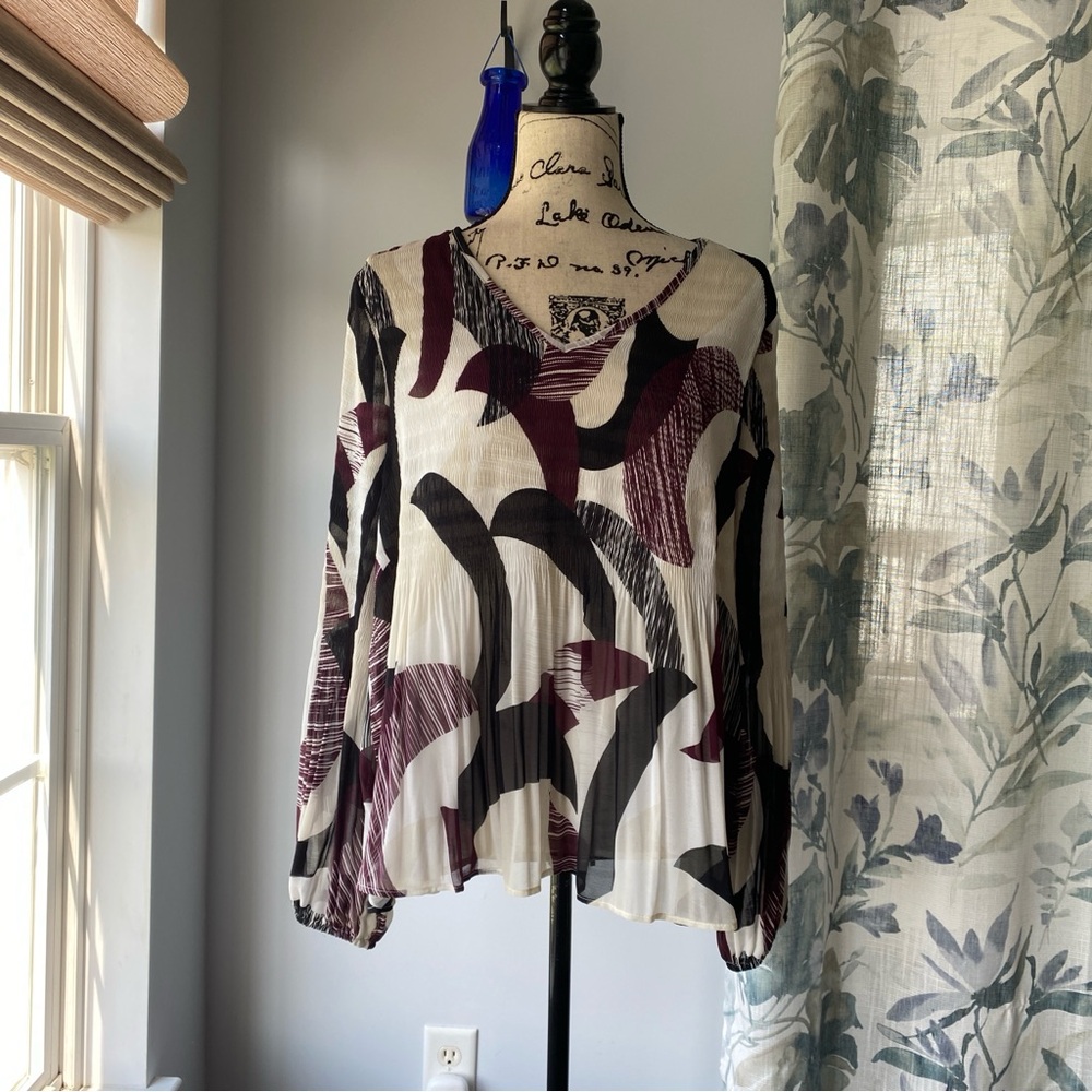 Chico’s Peasant Sleeve Abstract Print Flowy Purple Whimsigoth Top L